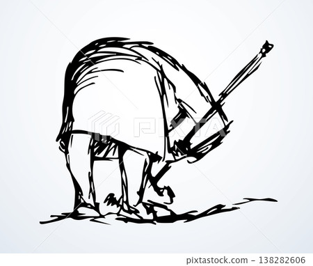 Vector drawing. A gardener weeding a garden 138282606