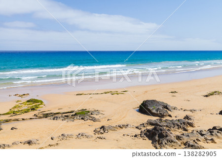 Serene coastal vista showcasing a sandy beach of Porto Santo 138282905