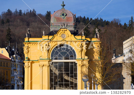 Neo Baroque colonnade in historic spa Marianske Lazne, Czechia, Cheb district, Karlovy Vary region, architectural details, sunny day Neo Baroque colonnade in historic spa Marianske Lazne, Czechia, Cheb district, Karlovy Vary region, architectural details, sunny day 138282970