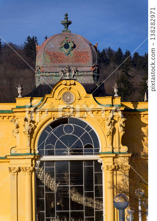 Neo Baroque colonnade in historic spa Marianske Lazne, Czechia, Cheb district, Karlovy Vary region, architectural details, sunny day 138282971