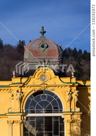 Neo Baroque colonnade in historic spa Marianske Lazne, Czechia, Cheb district, Karlovy Vary region, architectural details, sunny day 138282972