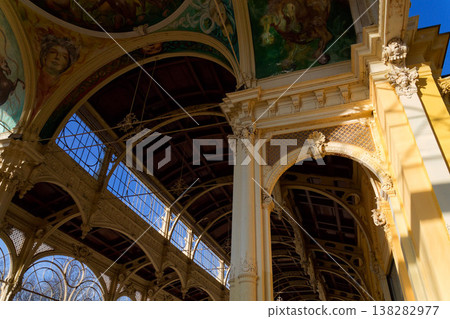 Neo Baroque colonnade in historic spa Marianske Lazne, Czechia, Cheb district, Karlovy Vary region, architectural details, sunny day Neo Baroque colonnade in historic spa Marianske Lazne, Czechia, Cheb district, Karlovy Vary region, architectural details, sunny day 138282977