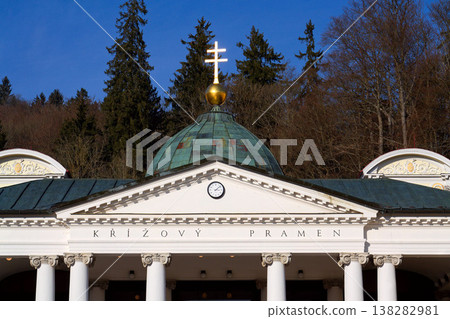 Neo Baroque colonnade in historic spa Marianske Lazne, Czechia, Cheb district, Karlovy Vary region, architectural details, sunny day Neo Baroque colonnade in historic spa Marianske Lazne, Czechia, Cheb district, Karlovy Vary region, architectural details, sunny day 138282981