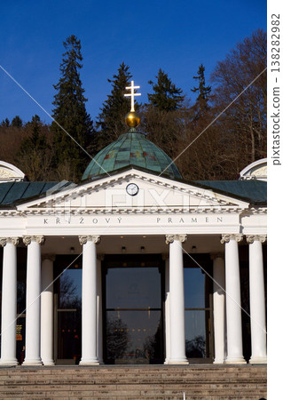 Neo Baroque colonnade in historic spa Marianske Lazne, Czechia, Cheb district, Karlovy Vary region, architectural details, sunny day Neo Baroque colonnade in historic spa Marianske Lazne, Czechia, Cheb district, Karlovy Vary region, architectural details, sunny day 138282982