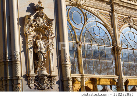 Neo Baroque colonnade in historic spa Marianske Lazne, Czechia, Cheb district, Karlovy Vary region, architectural details, sunny day 138282985