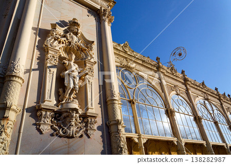 Neo Baroque colonnade in historic spa Marianske Lazne, Czechia, Cheb district, Karlovy Vary region, architectural details, sunny day 138282987
