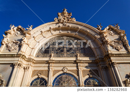 Neo Baroque colonnade in historic spa Marianske Lazne, Czechia, Cheb district, Karlovy Vary region, architectural details, sunny day Neo Baroque colonnade in historic spa Marianske Lazne, Czechia, Cheb district, Karlovy Vary region, architectural details, sunny day 138282988
