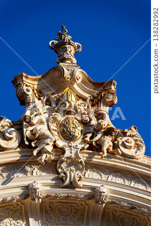 Neo Baroque colonnade in historic spa Marianske Lazne, Czechia, Cheb district, Karlovy Vary region, architectural details, sunny day Neo Baroque colonnade in historic spa Marianske Lazne, Czechia, Cheb district, Karlovy Vary region, architectural details, sunny day 138282992