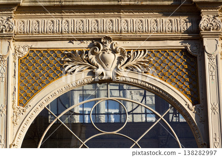 Neo Baroque colonnade in historic spa Marianske Lazne, Czechia, Cheb district, Karlovy Vary region, architectural details, sunny day 138282997