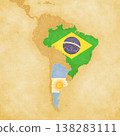 Ocher map of South America - Brazil and Argentina 138283111