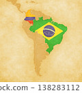 Ocher map of South America - Brazil and Colombia 138283112