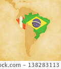 Ocher map of South America - Brazil and Peru 138283113
