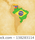 Ocher map of South America - Brazil and Venezuela 138283114