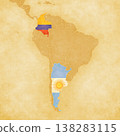 Ocher map of South America - Argentina and Colombia 138283115