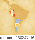 Ocher map of South America - Argentina and Peru 138283116