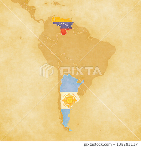Ocher map of South America - Argentina and Venezuela 138283117