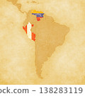 Ocher map of South America - Venezuela and Peru 138283119