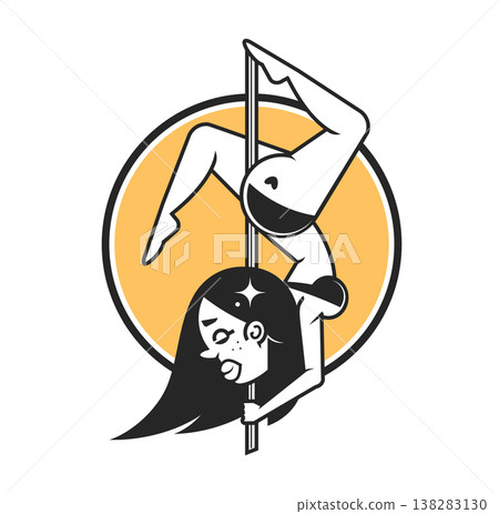 Pole dancer continuous line drawing, tattoo, dancing girl beautiful female abstract silhouette, print for clothes and logo design, silhouette on black background, isolated vector illustration. Pole dancer continuous line drawing, tattoo, dancing girl beautiful female abstract silhouette, print for clothes and logo design, silhouette on black background, isolated vector illustration. 138283130