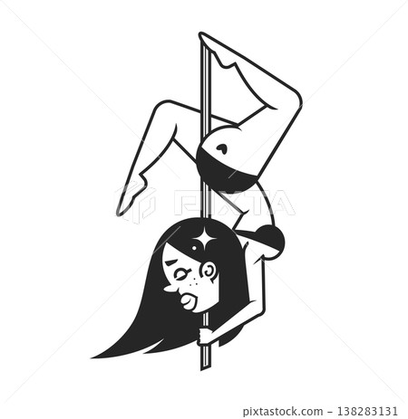 Pole dancer continuous line drawing, tattoo, dancing girl beautiful female abstract silhouette, print for clothes and logo design, silhouette on black background, isolated vector illustration. 138283131
