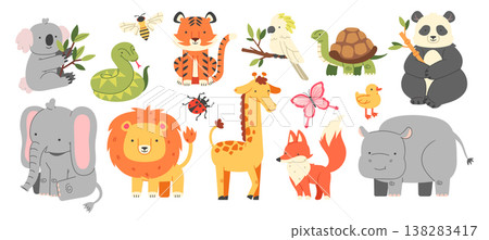 Animal Set Wildlife Characters Cartoon 138283417