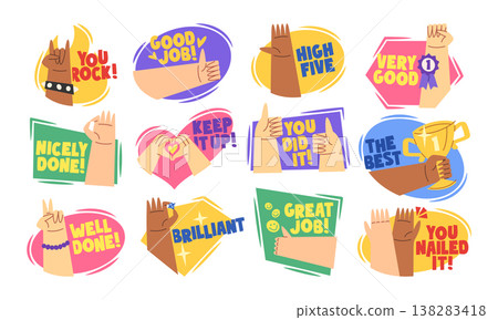 Hands gestures set with compliment phrases Hands gestures set with compliment phrases 138283418