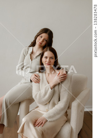 Mother And Daughter Preparing. Caucasian Mother Guiding Teenage Daughter During Audition Practice Mother And Daughter Preparing. Caucasian Mother Guiding Teenage Daughter During Audition Practice 138283478
