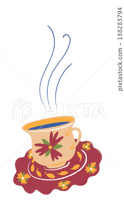 Tea Cup With Steam On Saucer 138283794