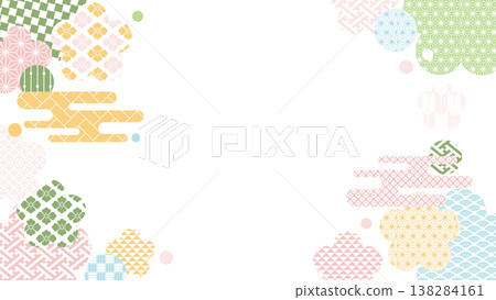 [Spring background material] Colorful Japanese pattern illustrations of traditional motifs 138284161