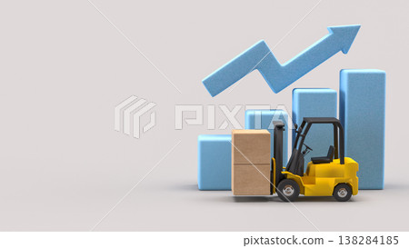 Logistics Growth Concept With Forklift And Rising Chart 3d render. Logistics Growth Concept With Forklift And Rising Chart 3d render. 138284185