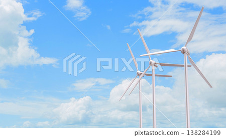 Wind Turbines Blue Sky Renewable Energy Concept 3d render. 138284199