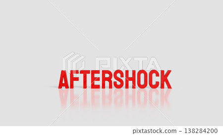 Red Aftershock Text Standing On Clean Background 3d render. Red Aftershock Text Standing On Clean Background 3d render. 138284200