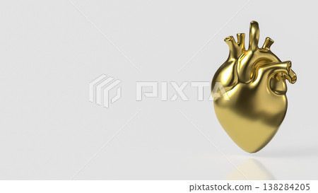 Golden Human Heart Isolated On Clean Background 3d render. 138284205
