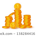Money gold coin stack. Golden metal dollar currency cash pile. Finance business profit, wealth. Financial success, banking investment. Monetary heap. Treasure, jackpot prize. Earning, payment. Vector 138284416