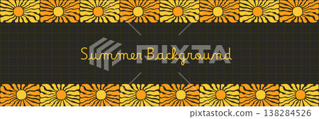 Retro summer groovy background with wavy boho sun shapes for beach travel brochures and graphic design Retro summer groovy background with wavy boho sun shapes for beach travel brochures and graphic design 138284526