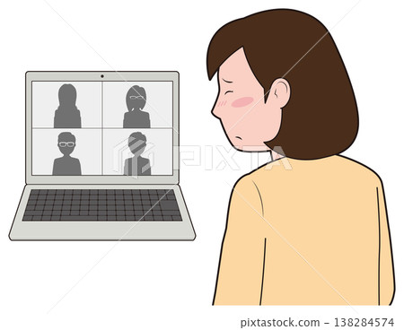 A woman who gets embarrassed during a web conference 138284574