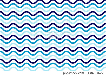 Waves pattern. Repeated blue curvy lines on white background. Sea or ocean, lake or river, swimming pool water texture. Spring or summer theme wallpaper. Simple maritime print. Vector illustration Waves pattern. Repeated blue curvy lines on white background. Sea or ocean, lake or river, swimming pool water texture. Spring or summer theme wallpaper. Simple maritime print. Vector illustration 138284627