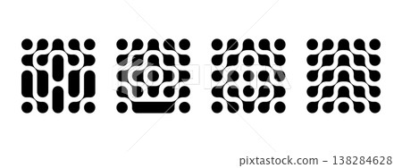 Set of meta ball patterns. Black linked liquid drops or round amorphous shapes isolated on white background. Connected neurons, molecules or cells. Modern abstract print. Vector graphic illustration Set of meta ball patterns. Black linked liquid drops or round amorphous shapes isolated on white background. Connected neurons, molecules or cells. Modern abstract print. Vector graphic illustration 138284628