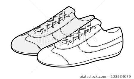 Retro running sneaker shoe sketch pair. Old school sport footwear for city walk, casual activity, outdoor fun. Technical 138284679