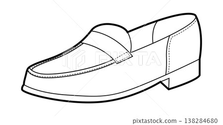 Penny loafer shoe women single line. Strap detail casual dress footwear for preppy street look everyday wear. Technical Penny loafer shoe women single line. Strap detail casual dress footwear for preppy street look everyday wear. Technical 138284680