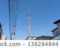 A full-fledged amateur radio antenna towering over a detached house. 138284844