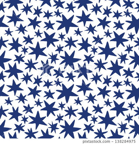 Vector seamless pattern with hand drawn blue stars on white background for textile and clothing designs 138284975
