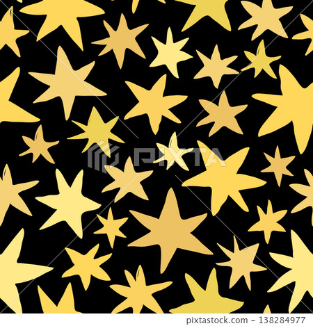 Gold vector stars on black background seamless vector pattern design 138284977