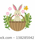 Easter bunny is sitting in basket. Vector illustration on white background. 138285042