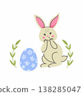 cute rabbit found Easter egg and was surprised. Illustration on a white background. 138285047