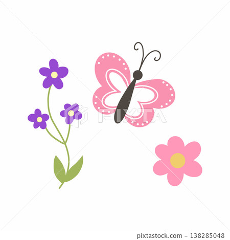 flower and pink butterfly. lovely floral arrangement. flower and pink butterfly. lovely floral arrangement. 138285048