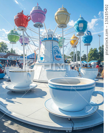 Amusement park, teacup ride, colorful attraction 138285402