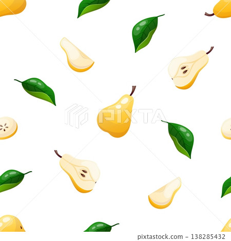 Vector seamless pattern featuring whole and sliced pears Vector seamless pattern featuring whole and sliced pears 138285432