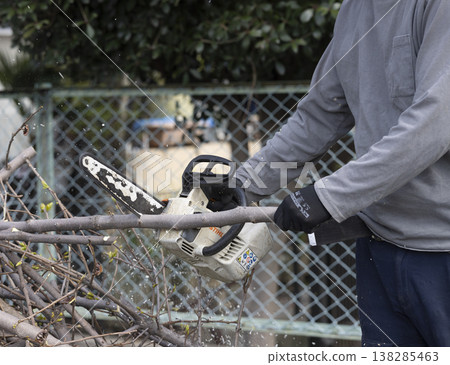 修剪花園樹木的園丁 138285463