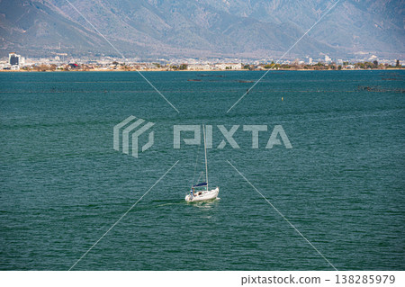Lake Biwa scenery, view from Biwa Lake Bridge, Katata, Otsu City, Shiga Prefecture. 138285979