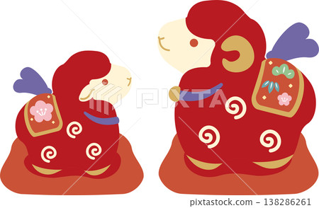 New Year's Card 2027 - Year of the Sheep - New Year's card material: Clay bell illustration of a mother and baby sheep - Cute, icon, decoration, simple, lucky charm New Year's Card 2027 - Year of the Sheep - New Year's card material: Clay bell illustration of a mother and baby sheep - Cute, icon, decoration, simple, lucky charm 138286261